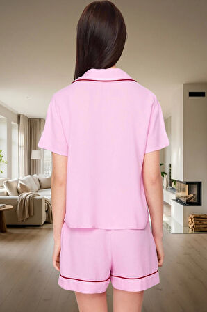 Viskoz Pijama Takımı Şortlu Rahat Nefes Alan Yazlık Homewear Kullanım Özel Tasarım