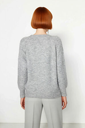 Kadın Bisiklet Yaka Taş Detaylı Yumuşak Dokulu Regular Kalıp Kışlık Triko Kazak Gündüzden Geceye