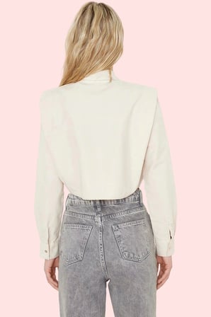 Kadın Terrycotton Dokuma Crop Gömlek Yaka Düz Desen Günlük ve Şık Kombinler İçin Hafta Sonu