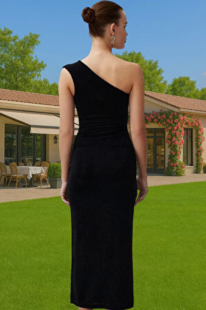 Şık Parıltılı Simli Bodycon Elbise Asimetrik Yaka Tasarım Modern Stil Şık Görünüm Modern Stil