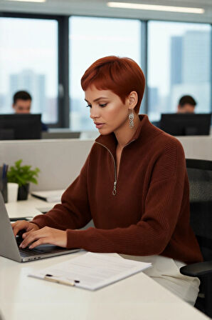 Kadın Oversize Basic Dokulu Uzun Kollu Fermuarlı Dik Yaka Selanik Örgü Triko Kazak Kaliteli