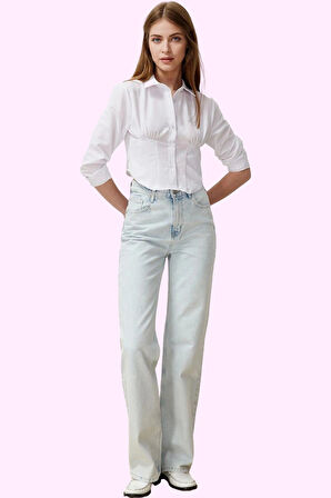 Kadın Pamuk Denim Wide Leg Jean Yüksek Bel Rahat Günlük Stil Hafta Sonu Yaz Aylarının Vazgeçilmezi