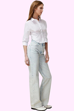 Kadın Pamuk Denim Wide Leg Jean Yüksek Bel Rahat Günlük Stil Hafta Sonu Yaz Aylarının Vazgeçilmezi