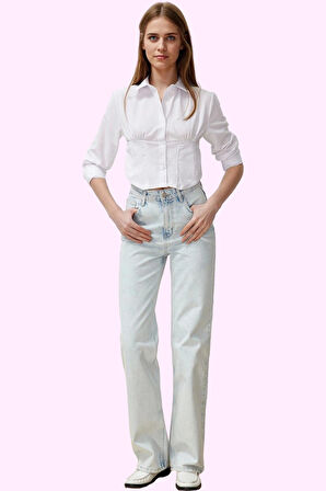 Kadın Pamuk Denim Wide Leg Jean Yüksek Bel Rahat Günlük Stil Hafta Sonu Yaz Aylarının Vazgeçilmezi