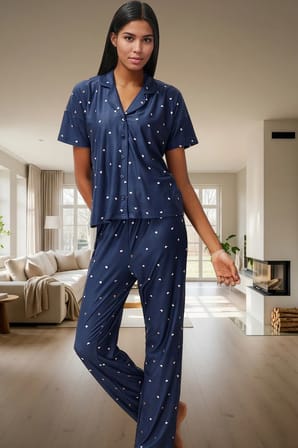 Kısa Kollu Uzun Paçalı Kalpli Pijama Takımı Ev Konforu İçin Mükemmel Seçim