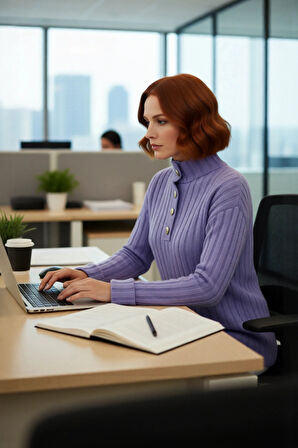 Kadın Casual Ekru Yarım Patlı Düşük Kol Fitilli Triko Kazak Soğuk Havaların Favorisi Kaliteli