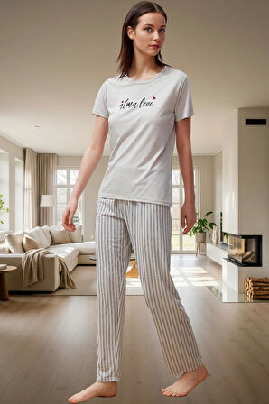 Rahat Kesim 2li Pijama Takımı Örme Kumaş Çizgili Desen Seçkin Malzeme Premium Kalite