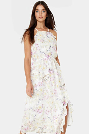 A line Çiçekli Maxi Elbise Şifon Kumaş Rahat Kalıp Yazlık Ve Şık Mükemmel Uyum