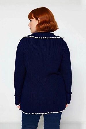 Kadın Geniş Kalıp Fermuarlı Dik Yaka Düşük Kol Akrilik Selanik Triko Kazak Günlük Şıklığınızı