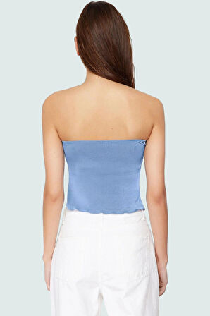 Yazlık Crop Bluz Buzzy Dokuma Polyester Straplez Kemersiz Günlük Stil Rahat Kullanım