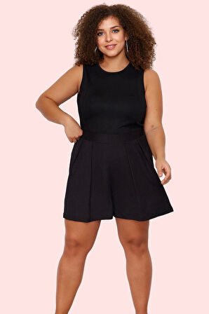 Büyük Beden Kadın Örme Şort Geniş Paça Pile Detaylı Rahat Günlük Yaz Aylarının Vazgeçilmezi