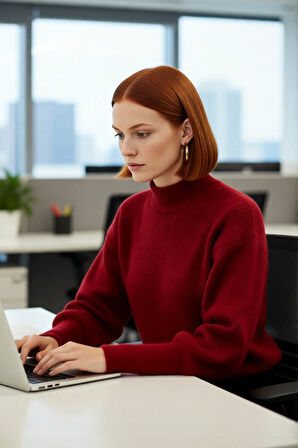 Kadın Dik Yaka Oversize Balon Kol Triko Kazak Kışlık Rahat Şık Günlük Kombinler İçin İdeal