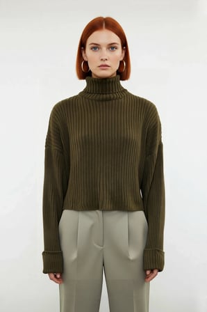 Kadın Oversize Super Crop Balıkçı Yaka Kışlık Triko Kazak Uzun Kollu Rahat Ve Şık Stil Kaliteli