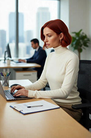 Kadınlar İçin İnce Triko Kumaş Düz Desen Balıkçı Yaka Fitted Kalıp Kışlık Basic Kazak Modeli