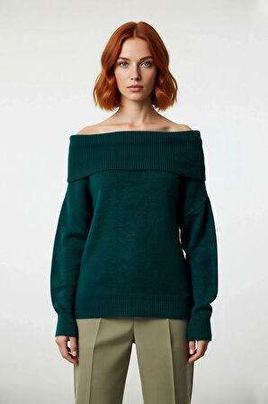 Kadın Regular Kalıp Omuz Dekolteli Düz Desen Triko Kazak Soğuk Havalar İçin Şık Seçim Kaliteli