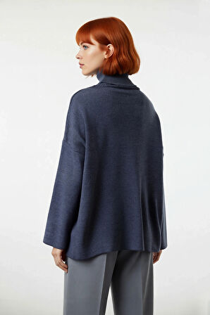 Kadınlara Özel Oversize Kesim Düz Desen Balıkçı Yaka Uzun Kollu Triko Kazak Kış Modası Kaliteli