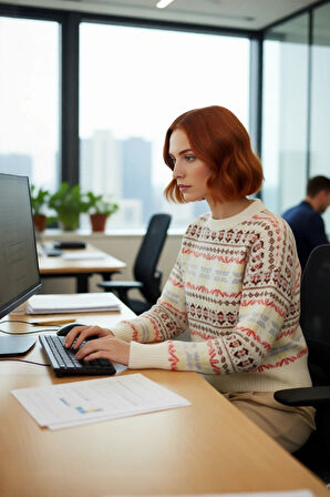 Kadınlara Özel Etnik Desenli Oversize Kalıp Düşük Kol Triko Kazak Kış Aylarının Vazgeçilmezi