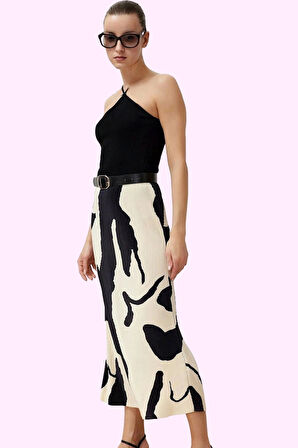 Kadın A line Soyut Desenli Midi Etek Polyester Yazlık Günlük Kullanım Yaz Aylarının Vazgeçilmezi