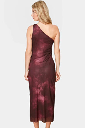 Tek Omuzlu Bodycon Midi Elbise Örme Tül Şık Tasarım Seçkin Malzeme Profesyonel Görünüm