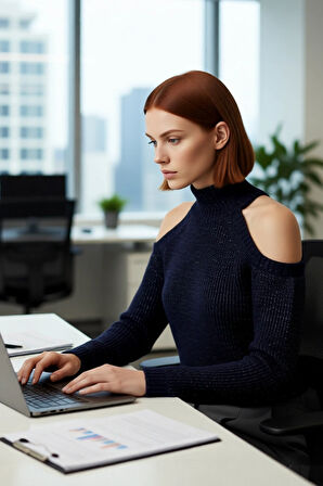 Kadın Sim Detaylı Dik Yaka Regular Kalıp Reglan Kol Triko Omuz Kesimli Soğuk Hava Kazağı Kaliteli