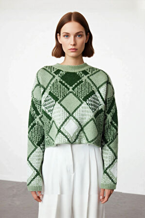 Kadınların Gardırobuna Şıklık Katacak Rahat Oversize Baklava Desenli Triko Kazak Kaliteli Şık