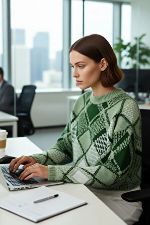 Kadınların Gardırobuna Şıklık Katacak Rahat Oversize Baklava Desenli Triko Kazak Kaliteli Şık