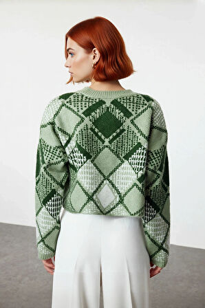 Kadınların Gardırobuna Şıklık Katacak Rahat Oversize Baklava Desenli Triko Kazak Kaliteli Şık