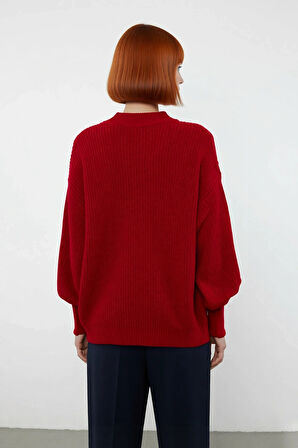 Kadın Oversize Basic Uzun Balon Kol Selanik Dokuma Triko Kazak 100% Akrilik Soğuk Havalar Kaliteli