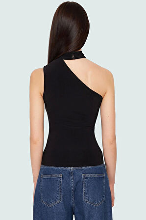 Şık Tek Omuzlu Bluz Örme Kumaş Choker Yaka Regular Boy Rahat Kullanım Özenle Seçilmiş