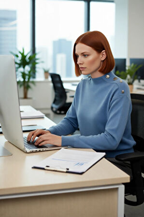 Kadın Mavi Regular Kesim Düğmeli Triko Kazak Uzun Kollu Soğuk Günler İçin İdeal Seçim Kaliteli