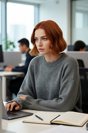 Kadın Casual Crop Oversize Bisiklet Yaka Triko Kazak Düşük Kol Akıtma Detaylı Konforlu Şık