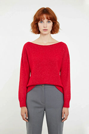 Kadın Basic Kayık Yaka Oversize Triko Kazak Rahat Ve Şık İlkbahar Sonbahar Günlerine Özel Kaliteli