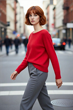 Kadın Basic Kayık Yaka Oversize Triko Kazak Rahat Ve Şık İlkbahar Sonbahar Günlerine Özel Kaliteli