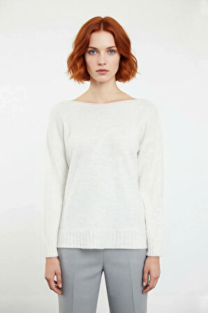 Kadın Basic Kayık Yaka Oversize Triko Kazak Rahat Ve Şık İlkbahar Sonbahar Günlerine Özel Kaliteli