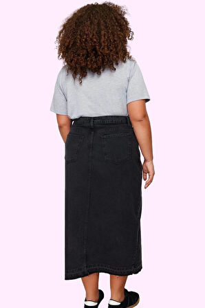 Kadın Denim Etek Pamuk A line Midi Boy Yırtmaçlı Günlük Kombinler Yaz Aylarının Vazgeçilmezi