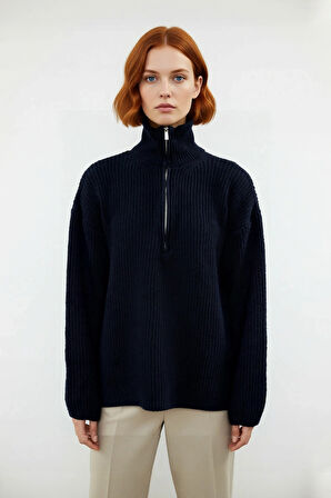 Kadın Basic Siluet Uzun Boy Düz Desen Rahat Kesim Kalın Triko Kazak Kış Kombinleri İçin Kaliteli