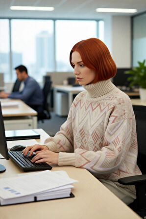 Kadın Soğuk Havaların Vazgeçilmezi Oversize Balıkçı Yaka Etnik Desenli Triko Kazak Şıklığı