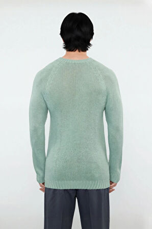 Erkek Mavi Fitted Akrilik Bisiklet Yaka Reglan Kol Basic Triko Kazak Günlük Şıklık Konforu