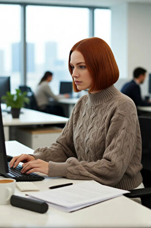 Kadın Oversize Balon Kol Dik Yaka Saç Örgü Crop Akrilik Triko Kazak Kış Modasına Uyumlu Kaliteli