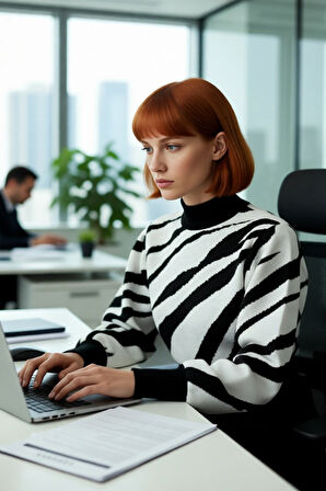 Kadınlara Özel Pembe Zebra Desenli Dik Yaka Uzun Kollu Crop Triko Kazak Kış Şıklığı İçin Kaliteli