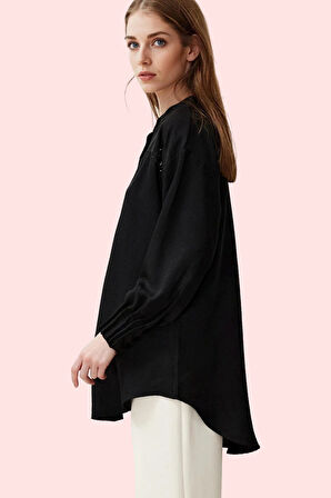 Kadın Uzun Kollu Dokuma Gömlek Rahat Kesim Hakim Yaka Ramadan Koleksiyonu Günlük Kombinler