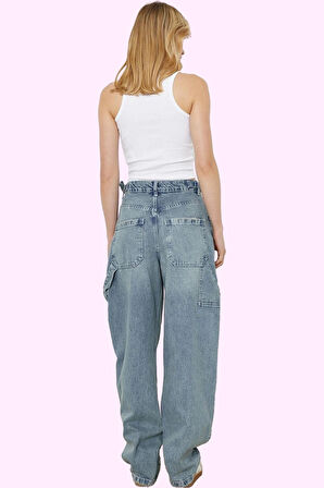 Kadın Pamuk Denim Carpenter Jean Pantolon Yüksek Bel Günlük Stil Yaz Aylarının Vazgeçilmezi