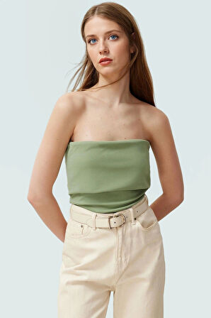 Yandan Fermuarlı Krep Örme Straplez Bluz Premium Kalite Modern Stil