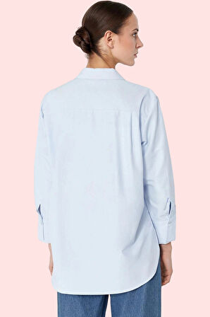 Kadın Düz Desenli Uzun Kollu Gömlek Taş Detaylı Şık ve Rahat Günlük Kullanım Modern Tasarım