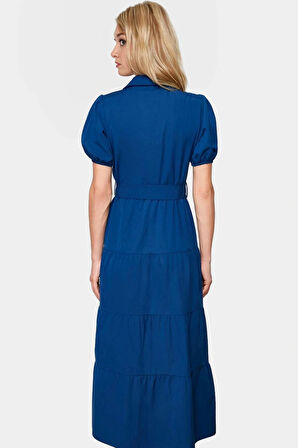 Rahat ve Şık Terrycotton Maxi Elbise Skater Kalıp Gömlek Yaka Günlük Kullanım İçin Modern Stil