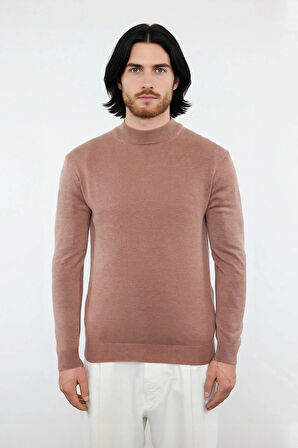 Modern Erkek Triko Kazak Fitted Kesim Dik Yaka Uzun Kollu Rahat Pamuklu Karışım Basic Stil Kış ve