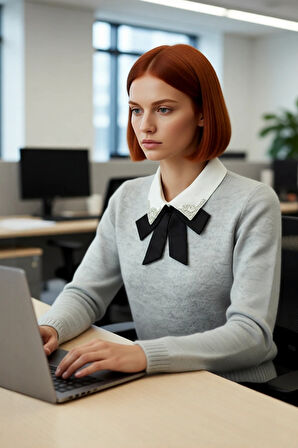 Kadın Gömlek Yaka Görünümlü Nakış Detaylı Triko Kazak Standart Kollu Sonbahar Kış Stili Kaliteli