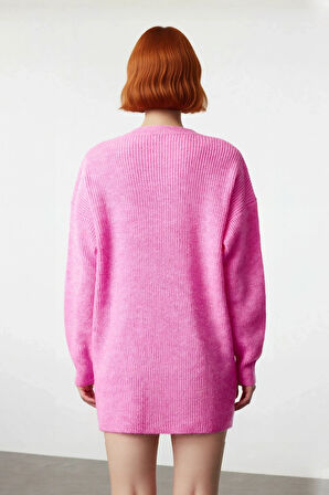 Kadın Basic Koleksiyon Ekru Triko Kazak Rahat Kesim Bisiklet Yaka Asimetrik Büzgülü Tasarım