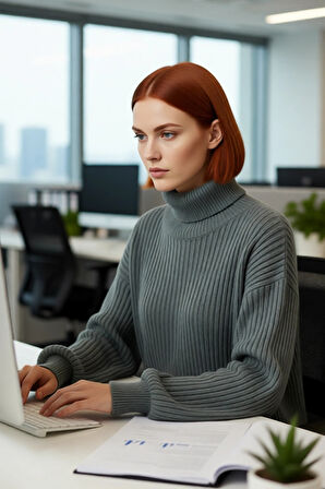 Kadın Düşük Kol Balıkçı Yaka Kalın Fitilli Triko Tunik Kazak Sonbahar Kış Stili Rahatlığı Kaliteli