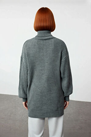 Kadın Düşük Kol Balıkçı Yaka Kalın Fitilli Triko Tunik Kazak Sonbahar Kış Stili Rahatlığı Kaliteli